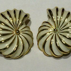 Large Enamel SHELL Earrings--Each is about 1 3/4"--Clips -